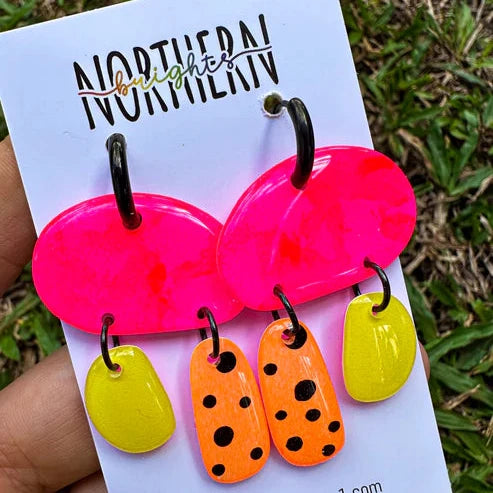 Northern Brights - Triple Huggie Dangles - Mod Pink, Yellow & Orange