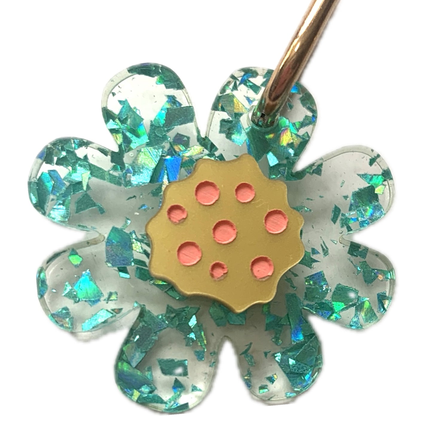 THIS BIRD HAS FLOWN - “Glitter Blooms- Aqua” HUGGIE HOOP CHARM EARRINGS