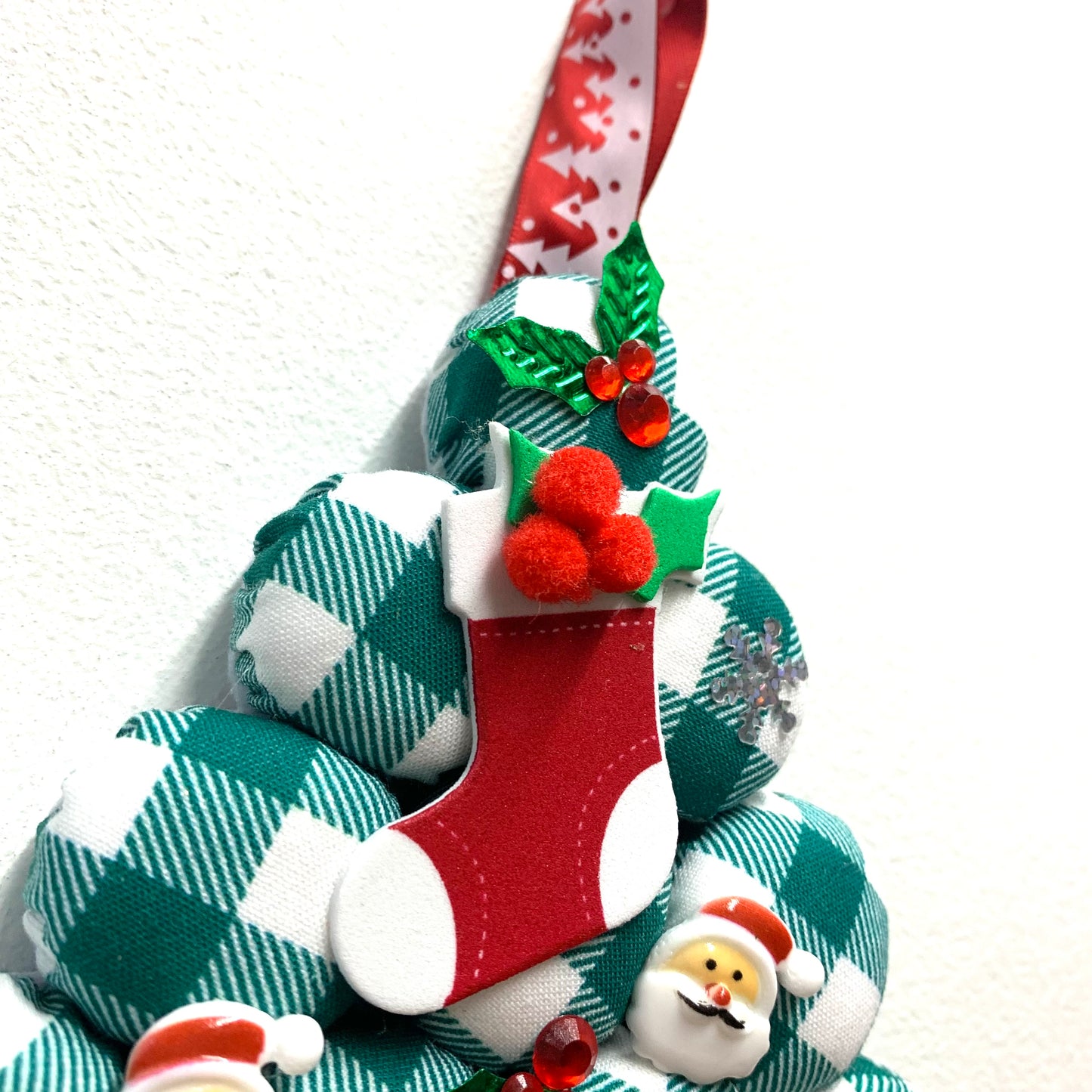 MAKIN' WHOOPEE- Small Bottle Top Christmas Tree Wall Hanging- Green Gingham