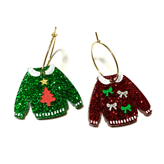 MAKIN' WHOOPEE - “Mismatched Ugly Sweaters” CHRISTMAS HOOP DANGLES