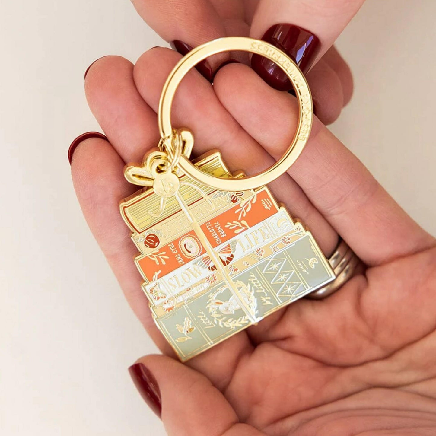 BESPOKE LETTERPRESS - Book Stack - Enamel Key Ring