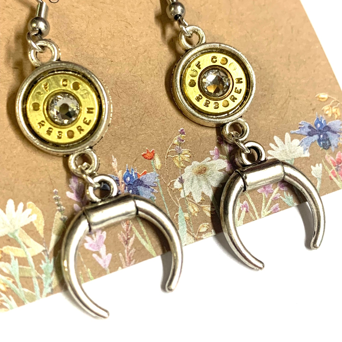 WILD BRASS- Charm Drops- Crescents with Clear Swarovski Crystals