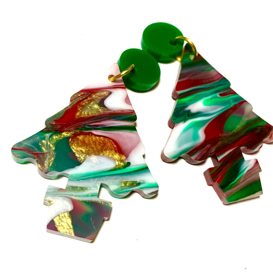 MAKIN' WHOOPEE - “YULE MARBLE” CHRISTMAS TREE STUD DANGLES