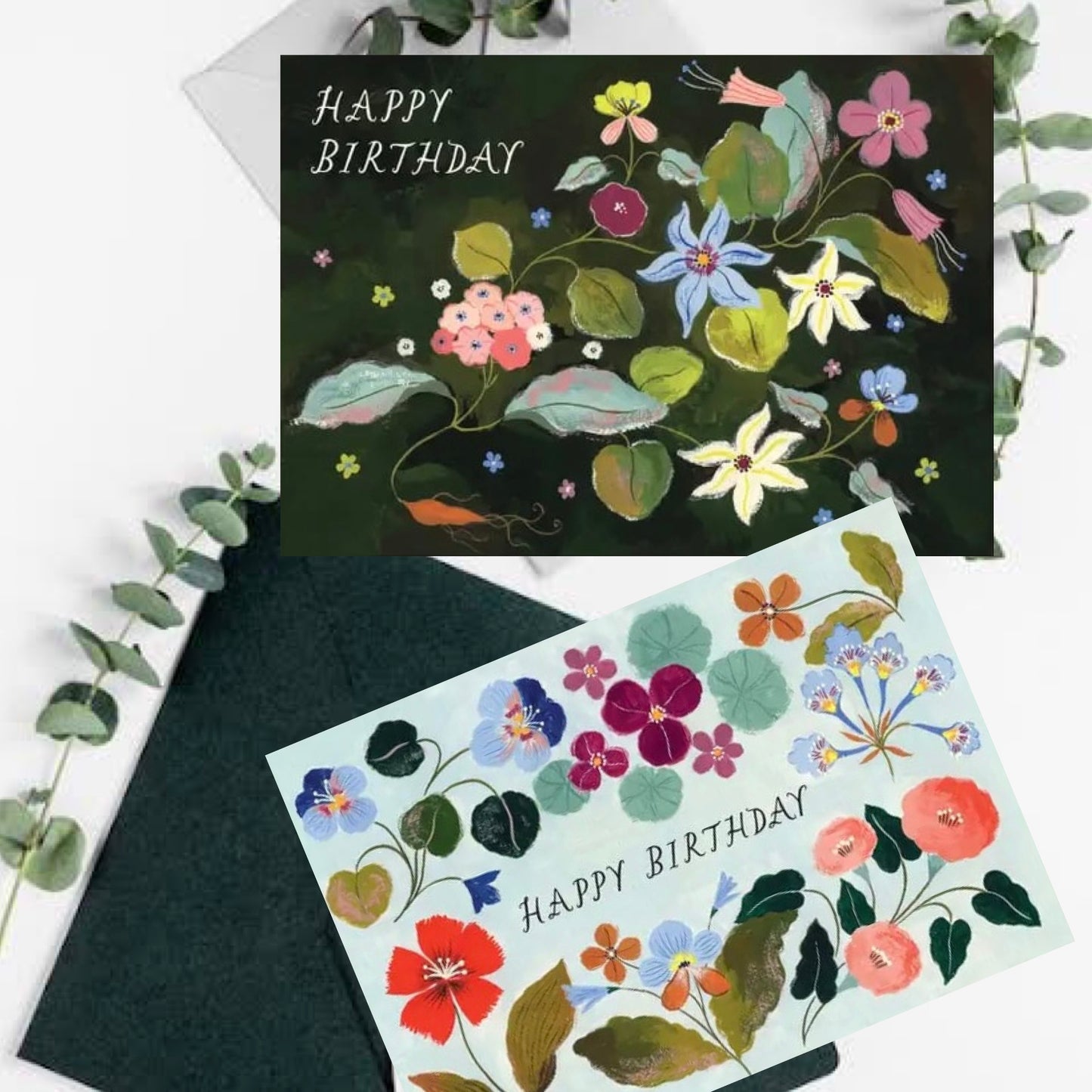 FLORA WAYCOTT - "Happy Birthday Pale Blue Floral" Greeting Card