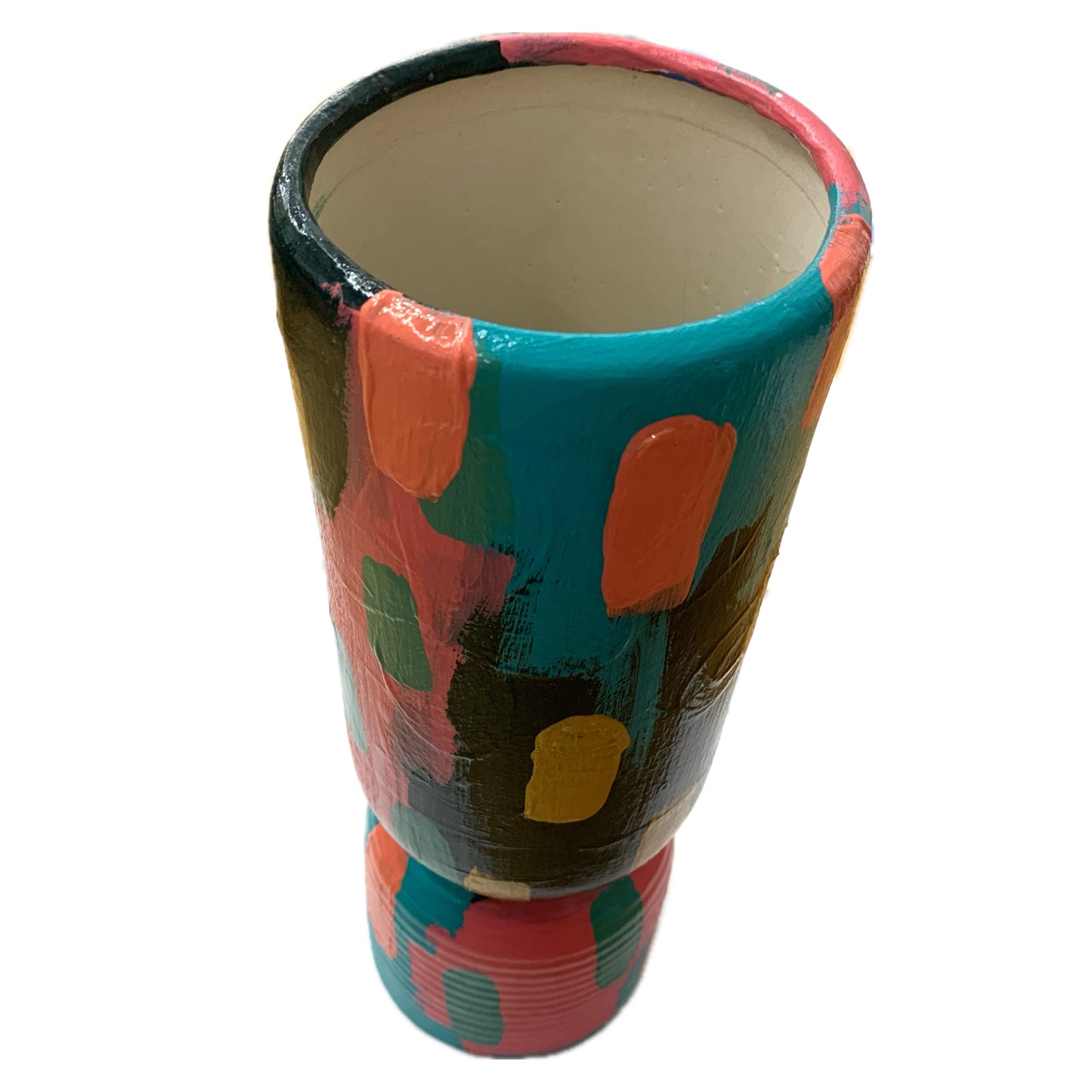 THIS BIRD HAS FLOWN - Large Cylinder Vase- Abstract Pinks, Greens & Gold