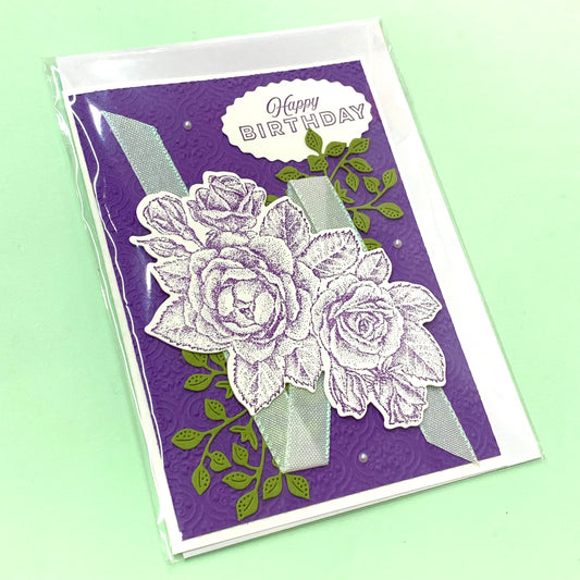 PAPER POSSUM- HANDMADE GREETING CARD- Purple Roses Birthday