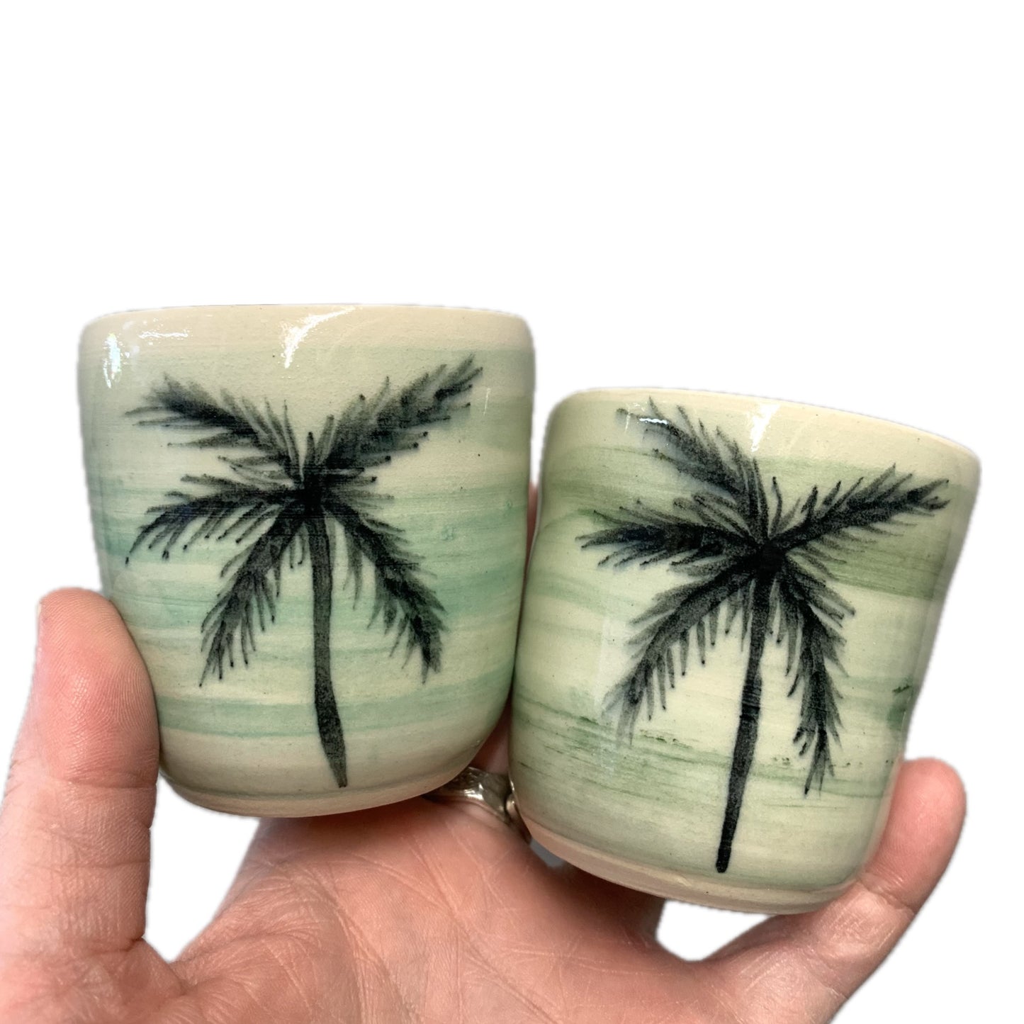 EARTH BY HAND- Espresso/Piccolo Cups- Green with Black Palm Trees