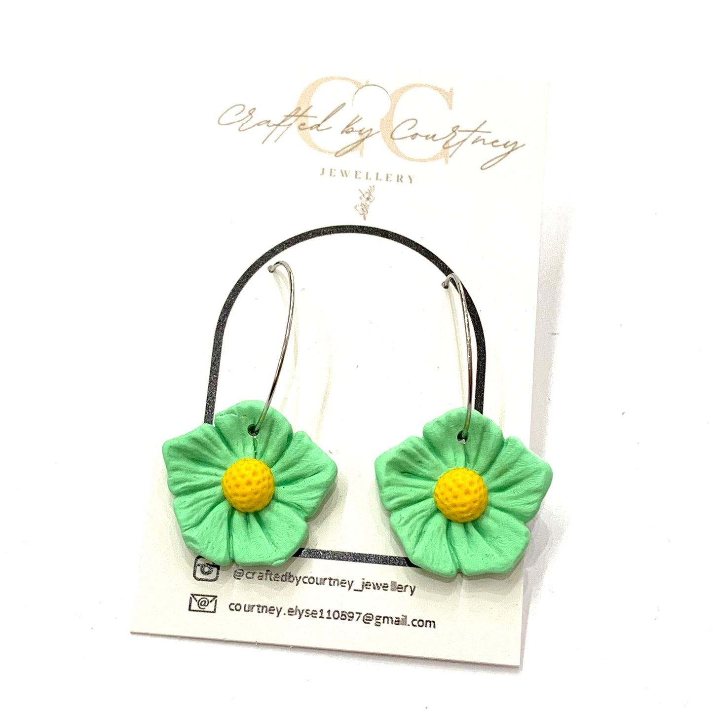 CRAFTED BY COURTNEY- Green Flower Hoops