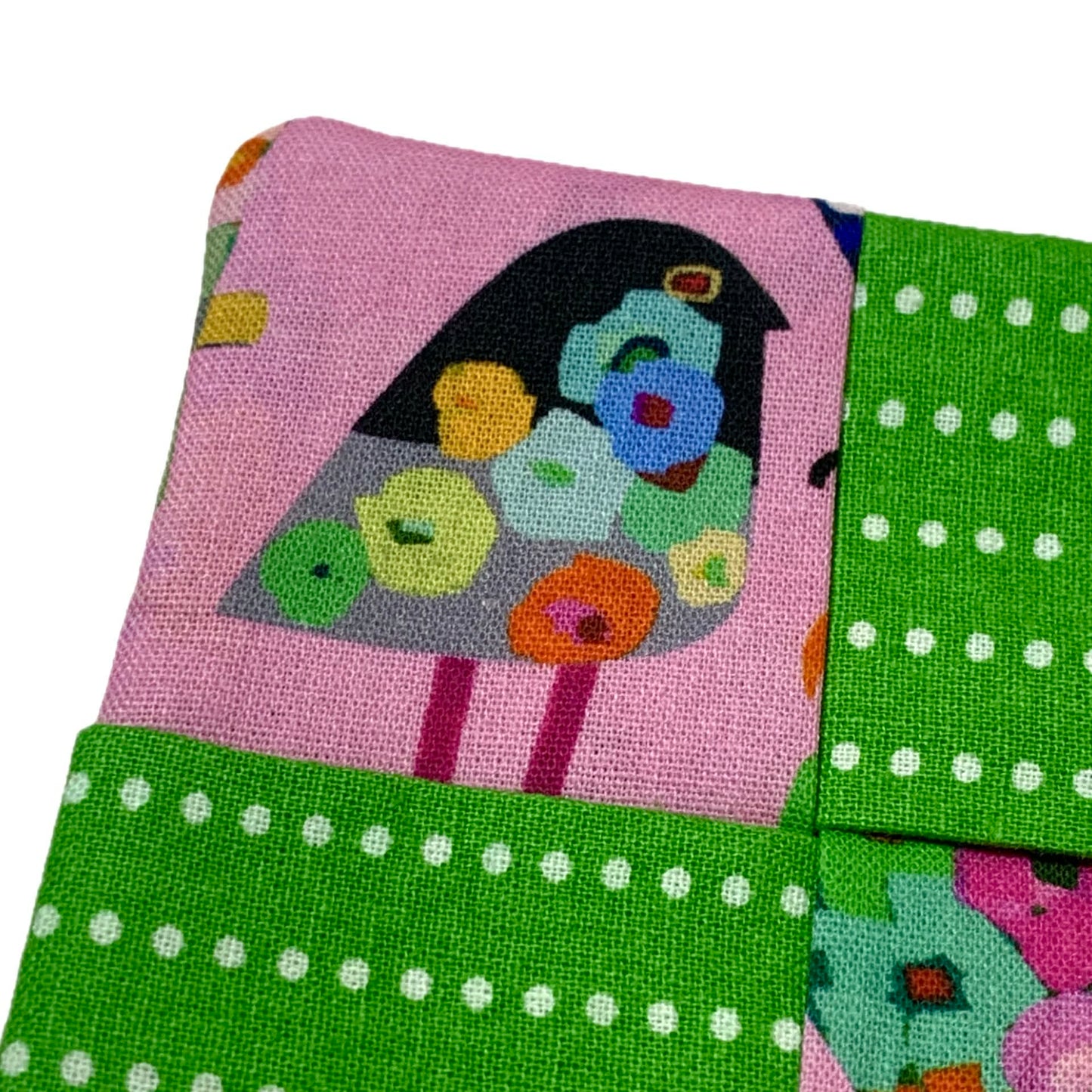 MUMMA WHOOPEE- SINGLE WINE GLASS SLIPPER/COASTERS- Flower Birds & Spotty Green