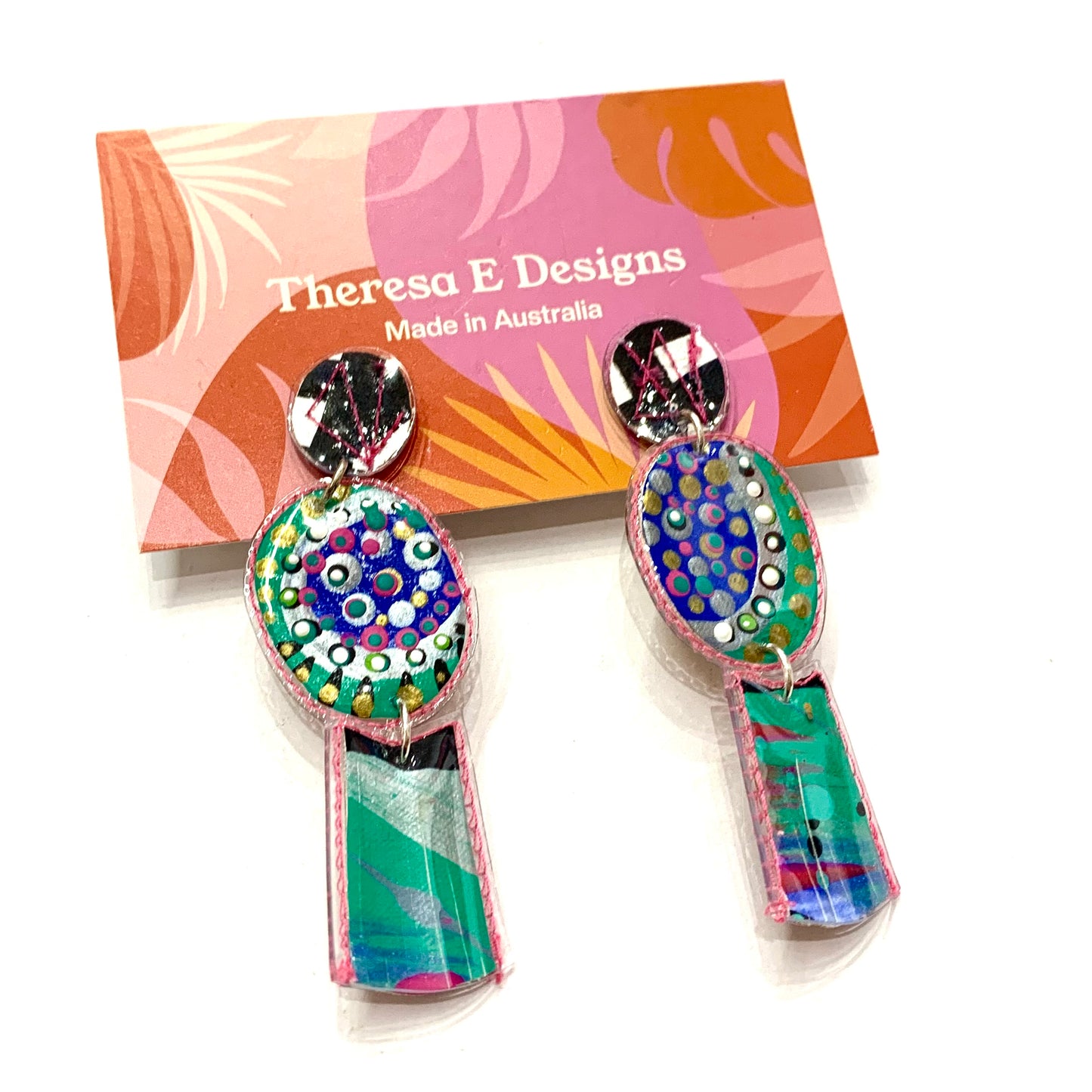 THERESA E DESIGNS- Statement Earrings- 3 Piece Aqua Stud Top Dangles