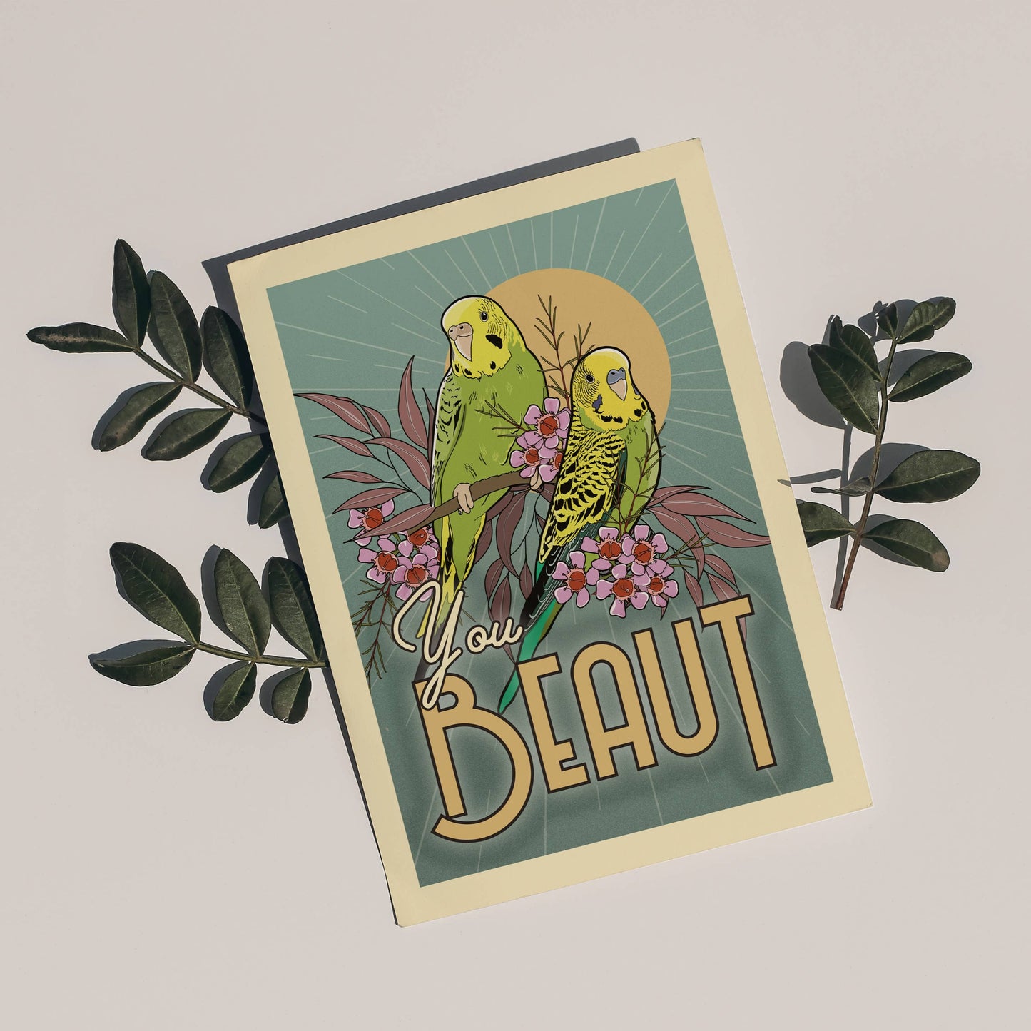 Green Mini Creative - Postcard- Budgie- "You Beaut"