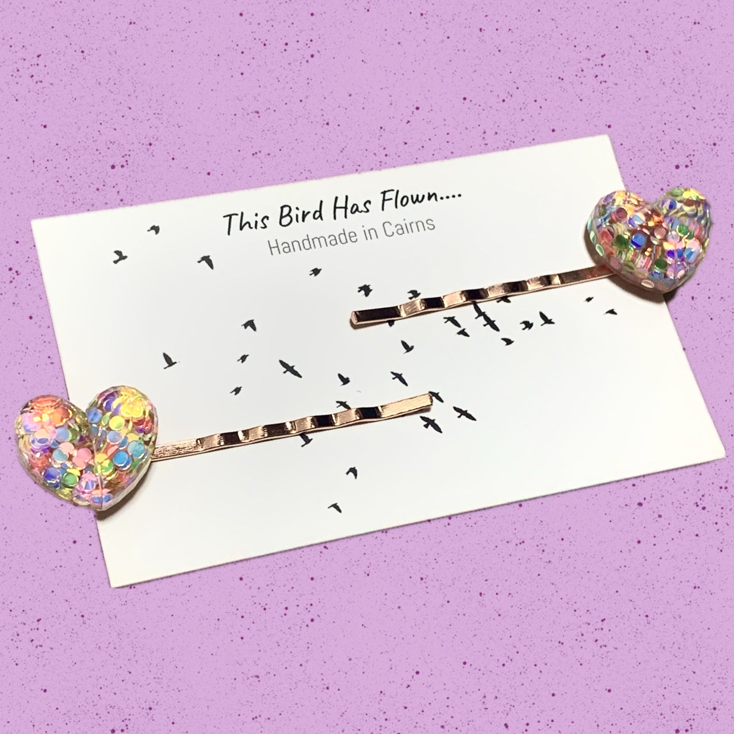THIS BIRD HAS FLOWN - Rainbow Glitter Hearts Hairclips