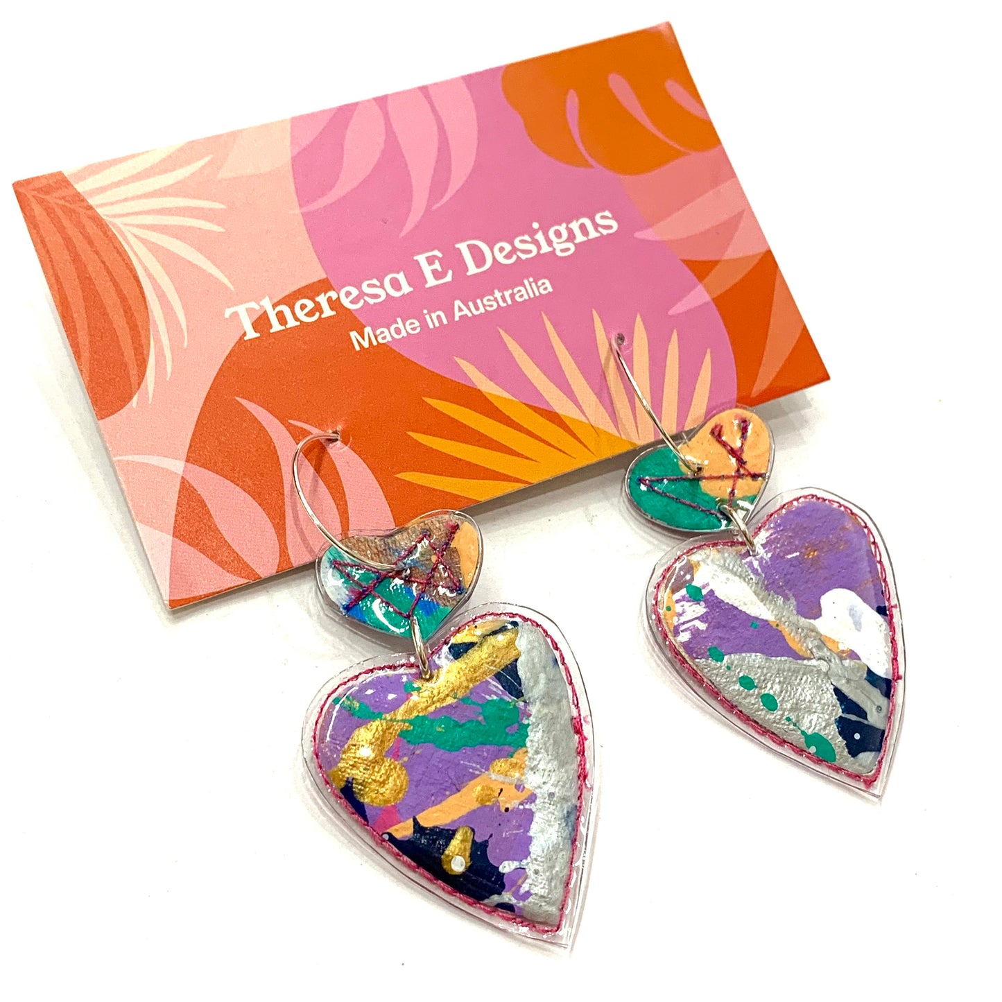 THERESA E DESIGNS- Double Heart Hoop Dangles