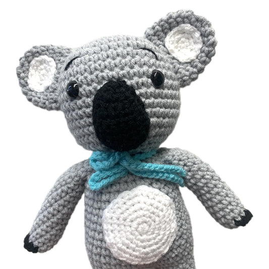 BEAKNITS- CROCHET KOALA WITH BLUE BOW