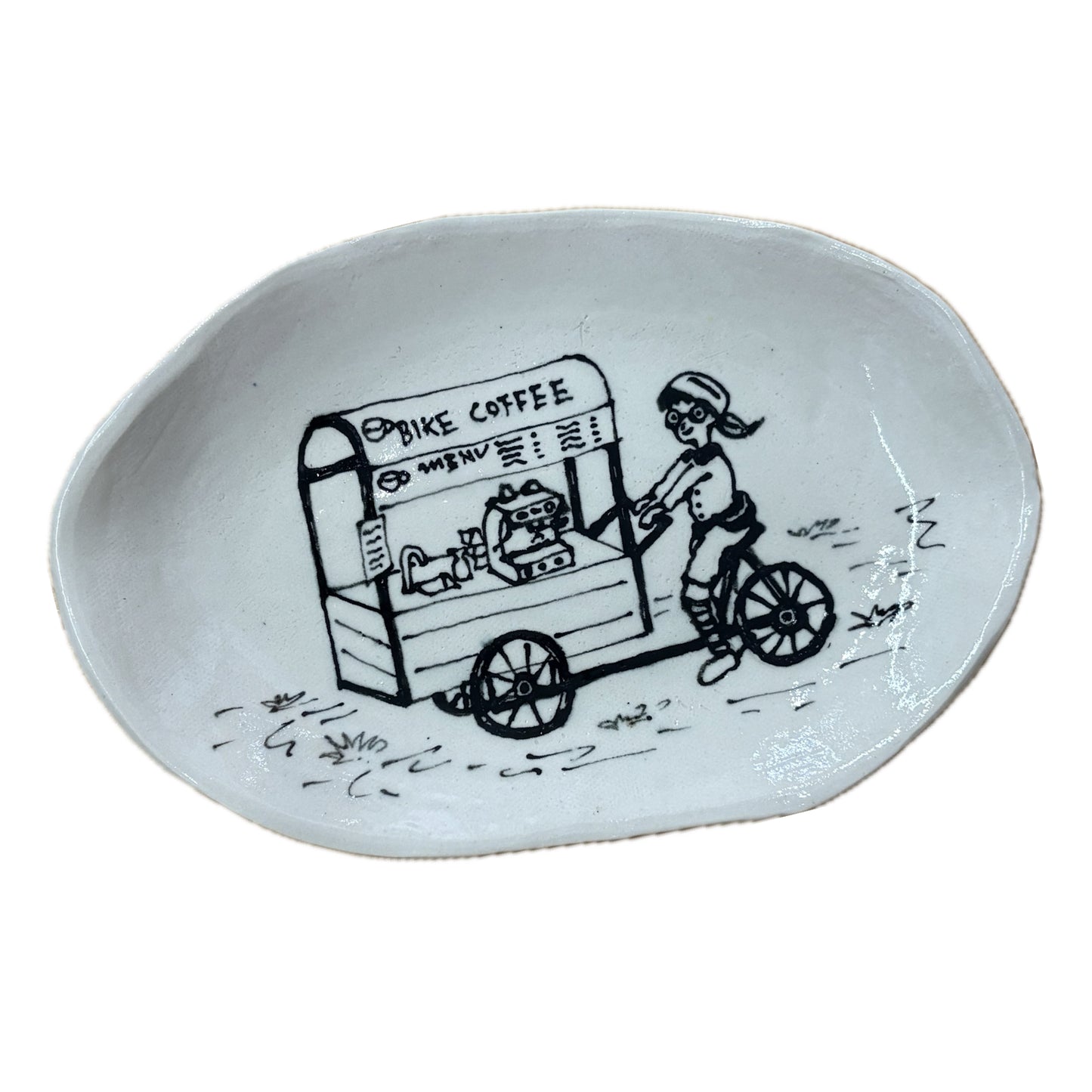 BELOVED POTTERY - Drawing Plate - Bike Coffee