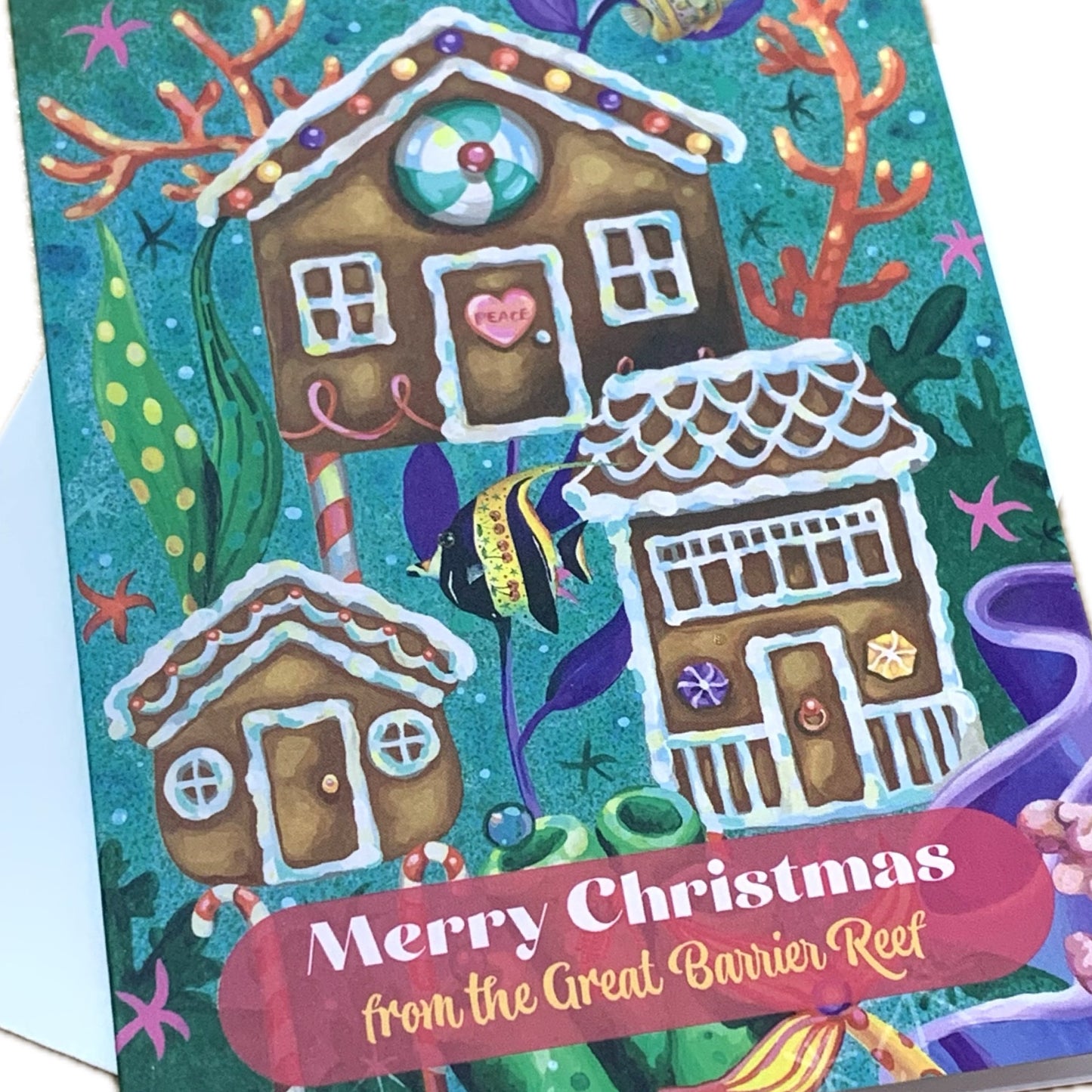 HAYLEY GILLESPIE - CHRISTMAS CARD - Gingerbread Reef- 3 Houses