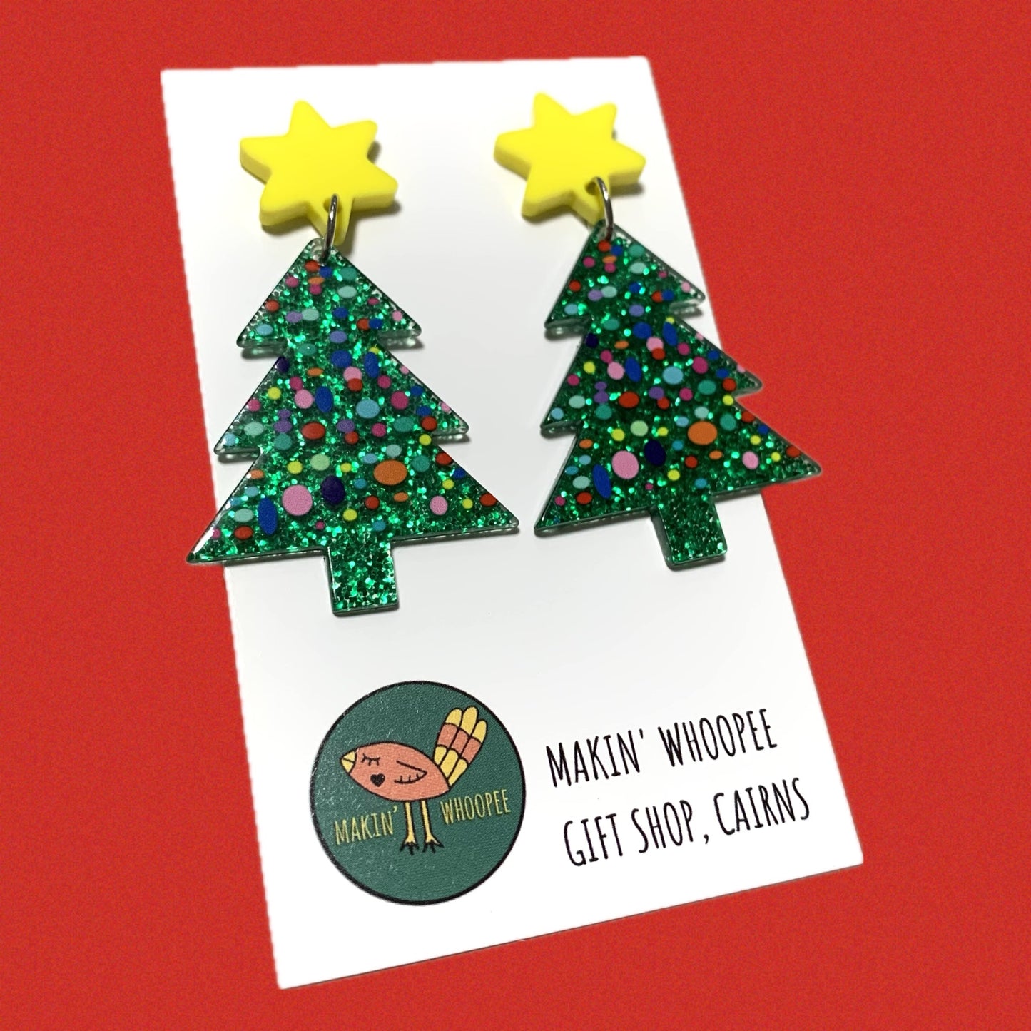 MAKIN' WHOOPEE - “SPECKLED TREES" CHRISTMAS YELLOW STUD DANGLES