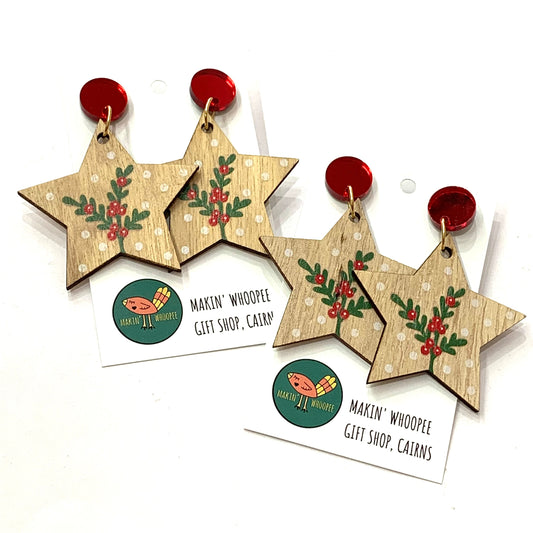 MAKIN' WHOOPEE - “Timber Stars- Red Top” CHRISTMAS STUD DANGLES