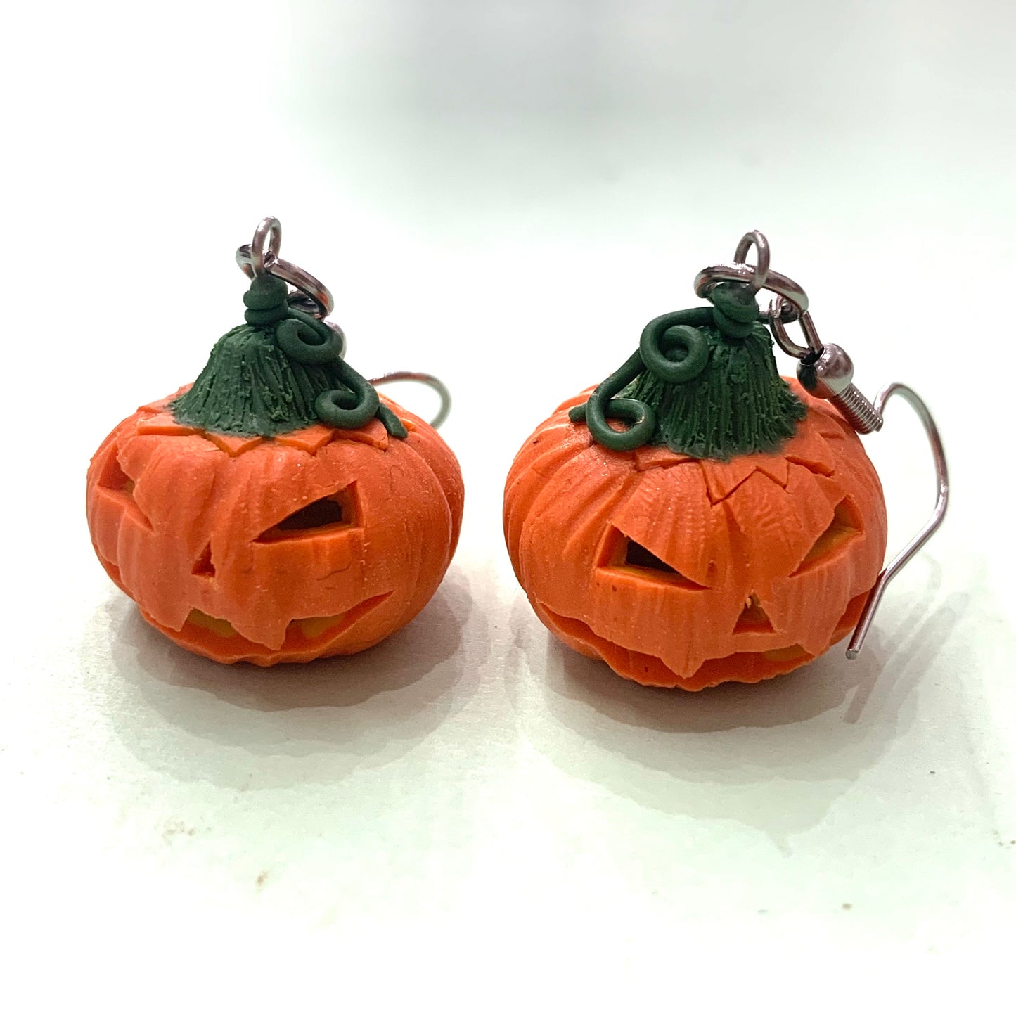 CRAFTED BY COURTNEY- Handmade Jack O'Lantern Polymer Clay Earrings- Rounded