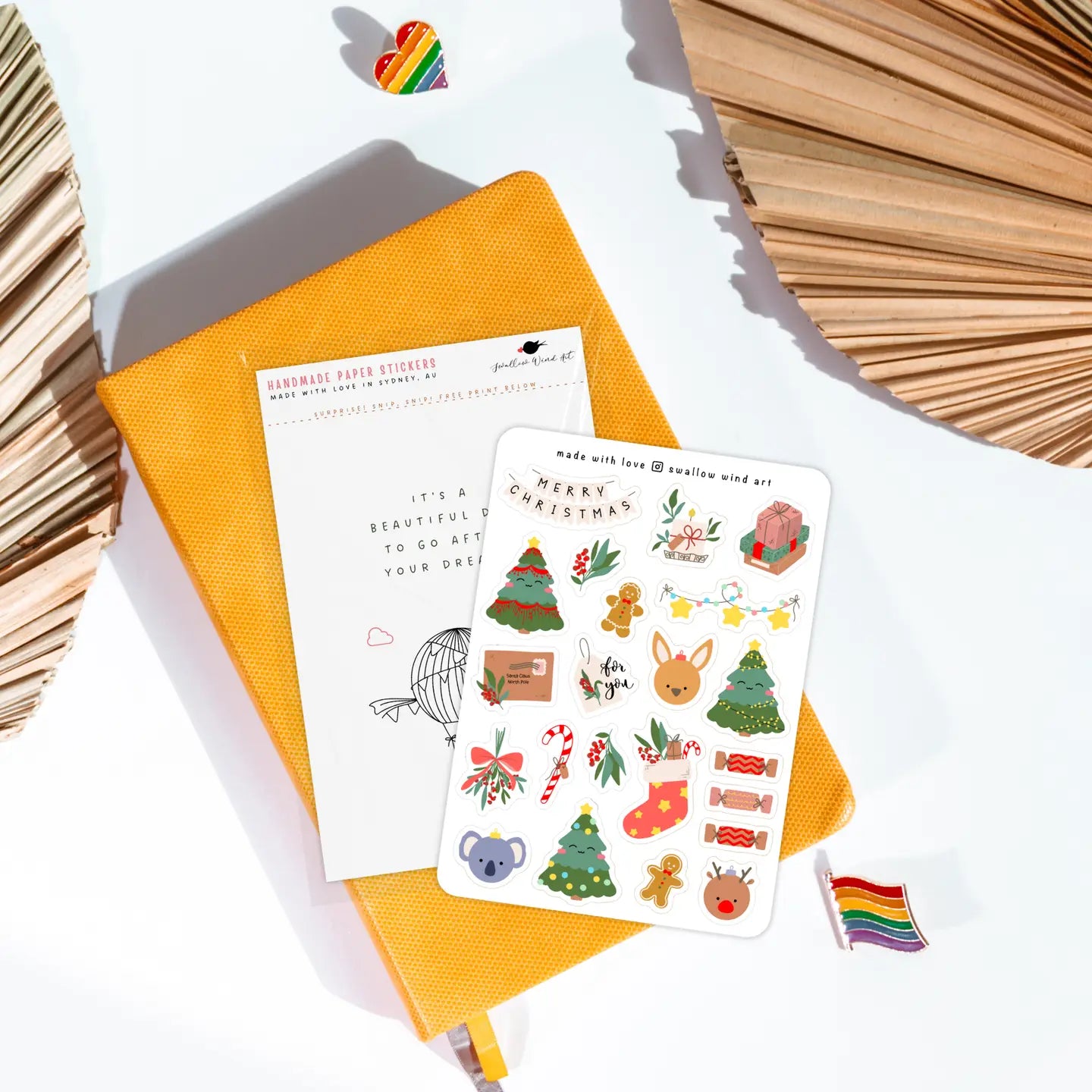 SWALLOW WIND ART - CUTE AUSTRALIAN CHRISTMAS - STICKER SHEET