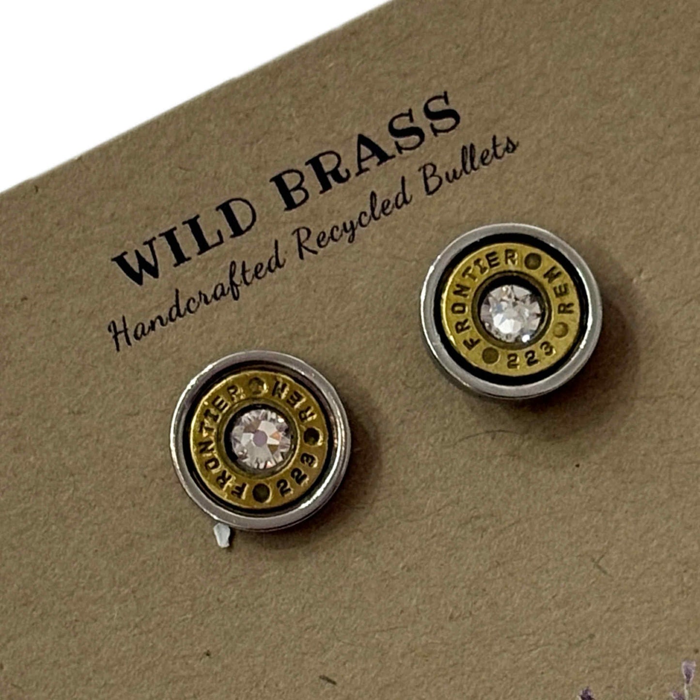WILD BRASS- Medium Studs- Clear Swarovski Crystal