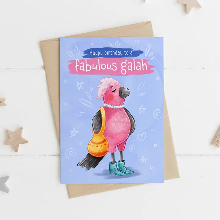 Stray Leaves- "Happy Birthday Fabulous Galah" Recycled Greeting Card