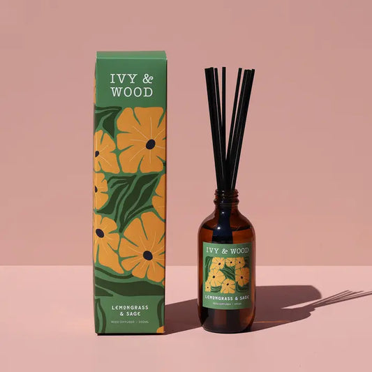 IVY & WOOD - Lemongrass & Sage Reed Diffuser- Flora Collection