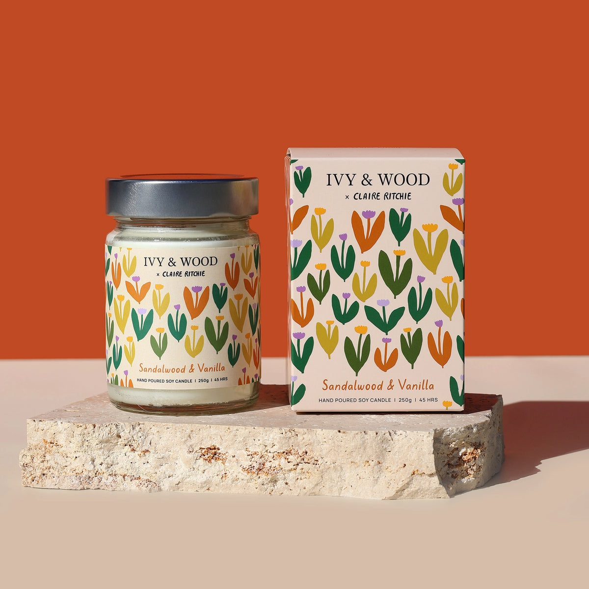 IVY & WOOD - Sandalwood & Vanilla Soy Candle - Bloom X Claire Ritche Limited Edition