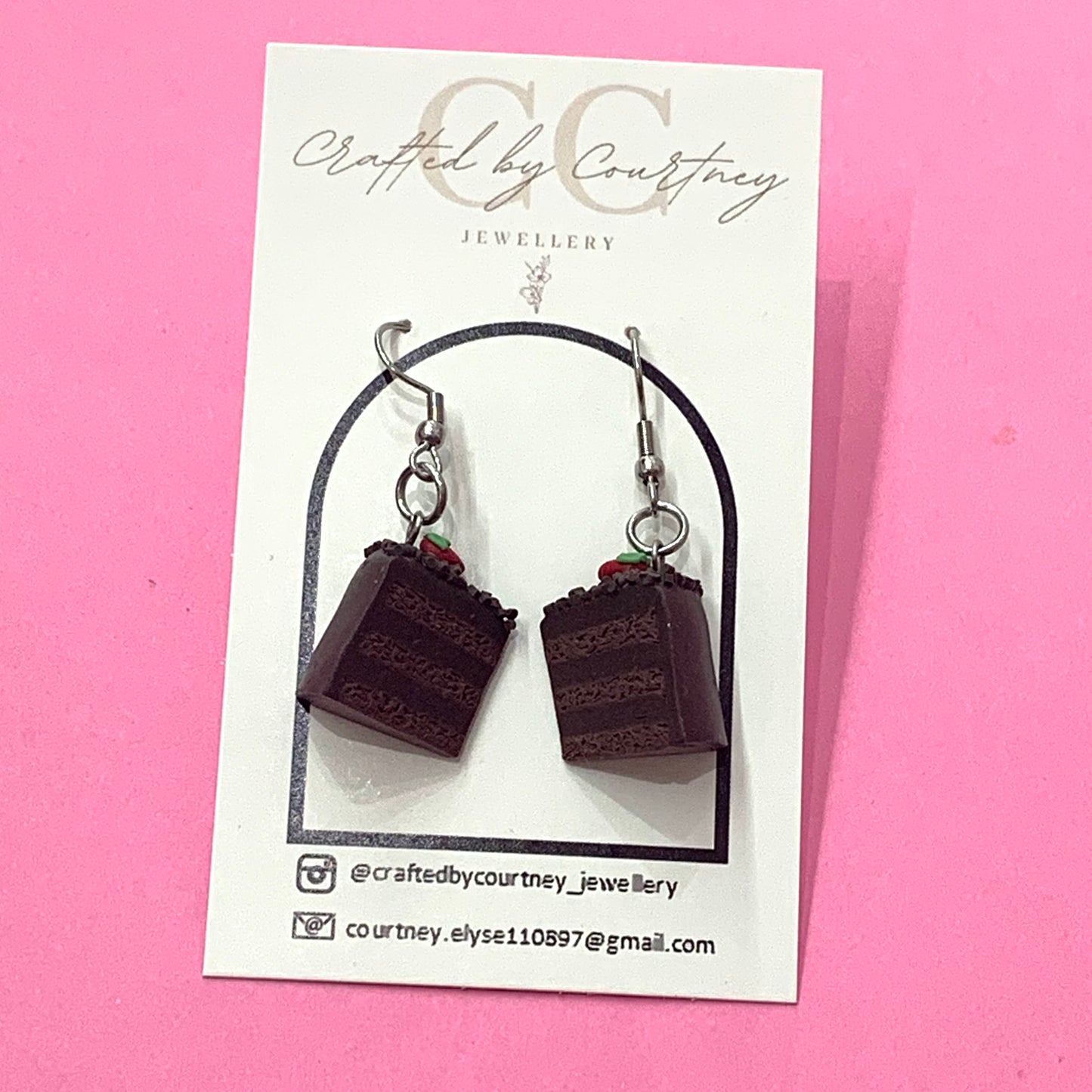 CRAFTED BY COURTNEY- Chocolate Cake Hooke Earrings- Strawberry on Top