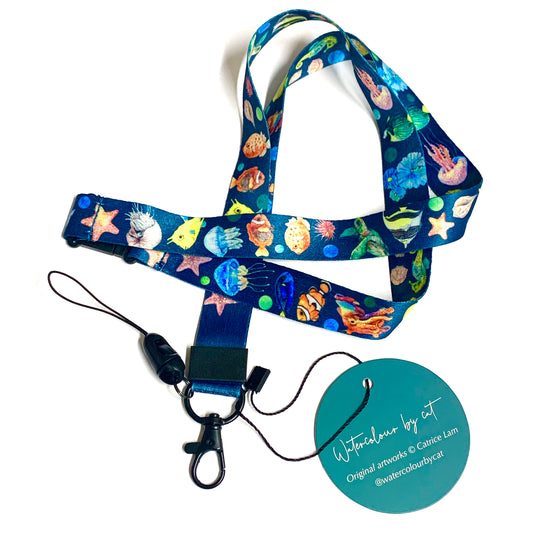 WATERCOLOURS BY CAT- Australian Marine Animal Lanyard- Dark Blue