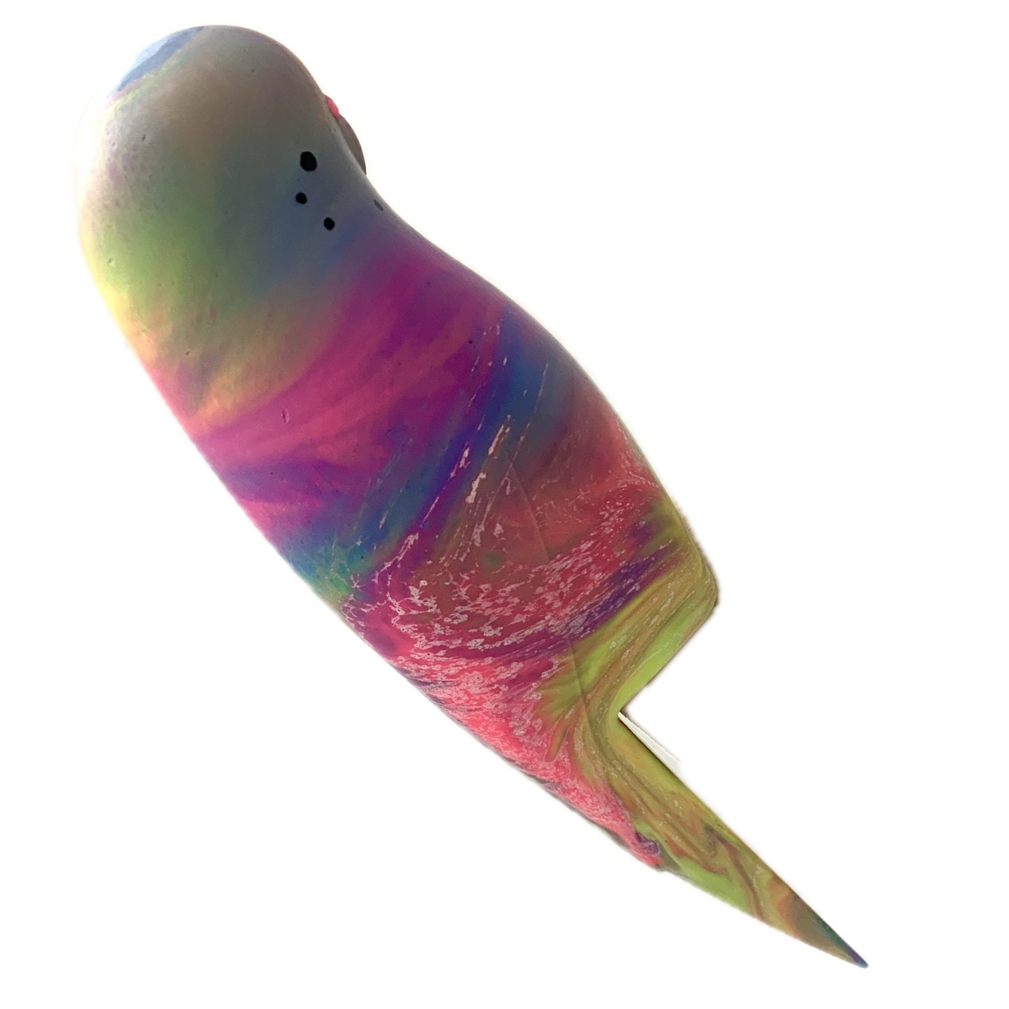 PETE CROMER - RESIN BUDGERIGAR #10- Neon Rainbow Swirl
