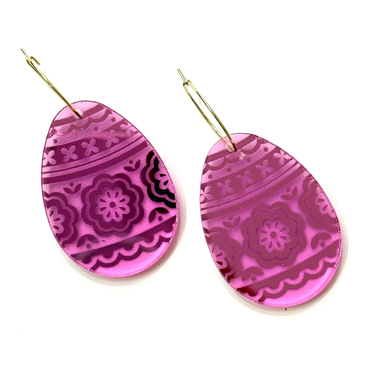 MAKIN' WHOOPEE - EASTER "Pink Floral Mirror Eggs" HOOP EARRINGS