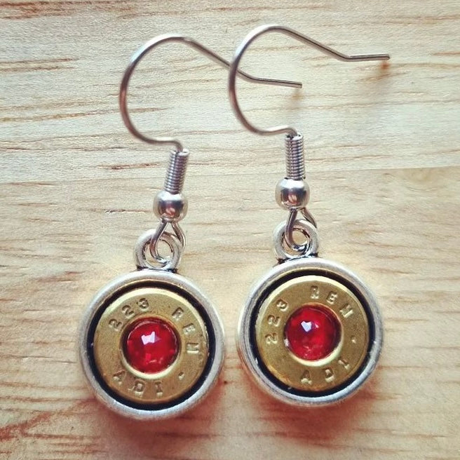 WILD BRASS- Round Drops- Red Swarovski Crystal