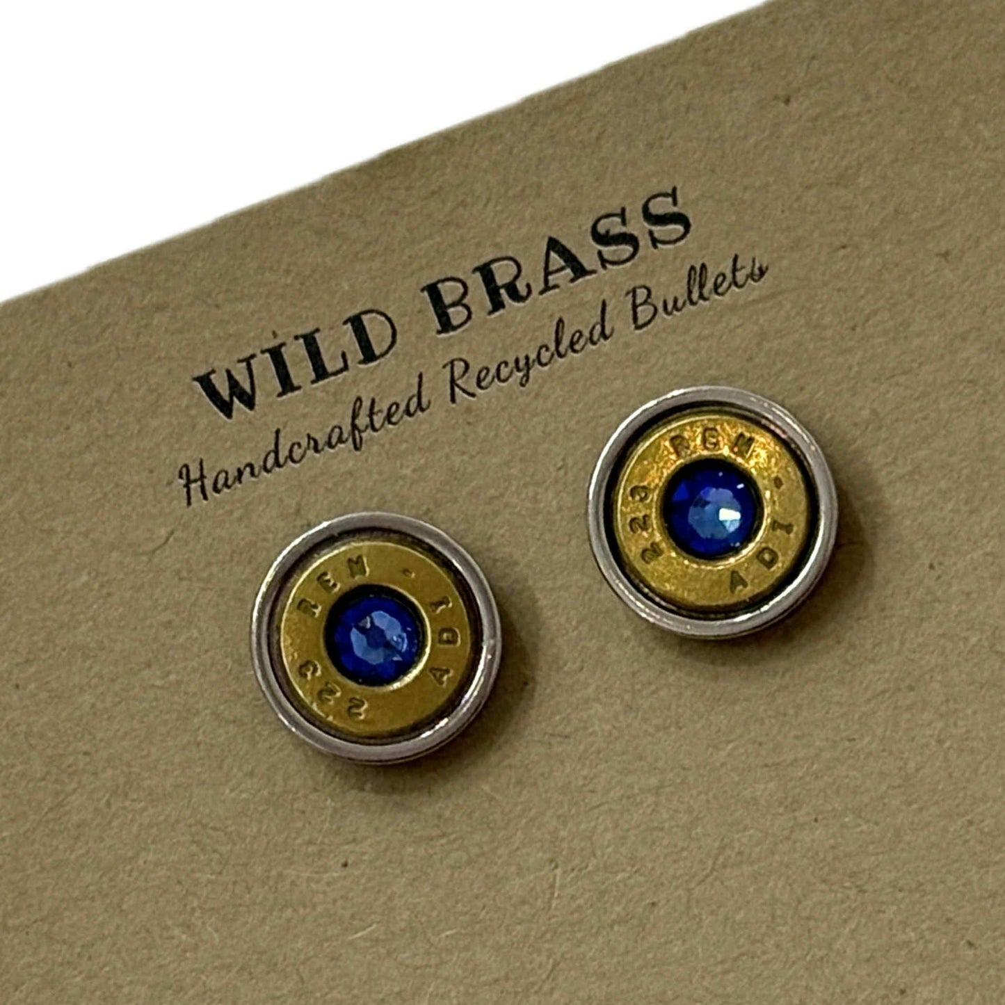 WILD BRASS- Medium Studs- Dark Blue Swarovski Crystal