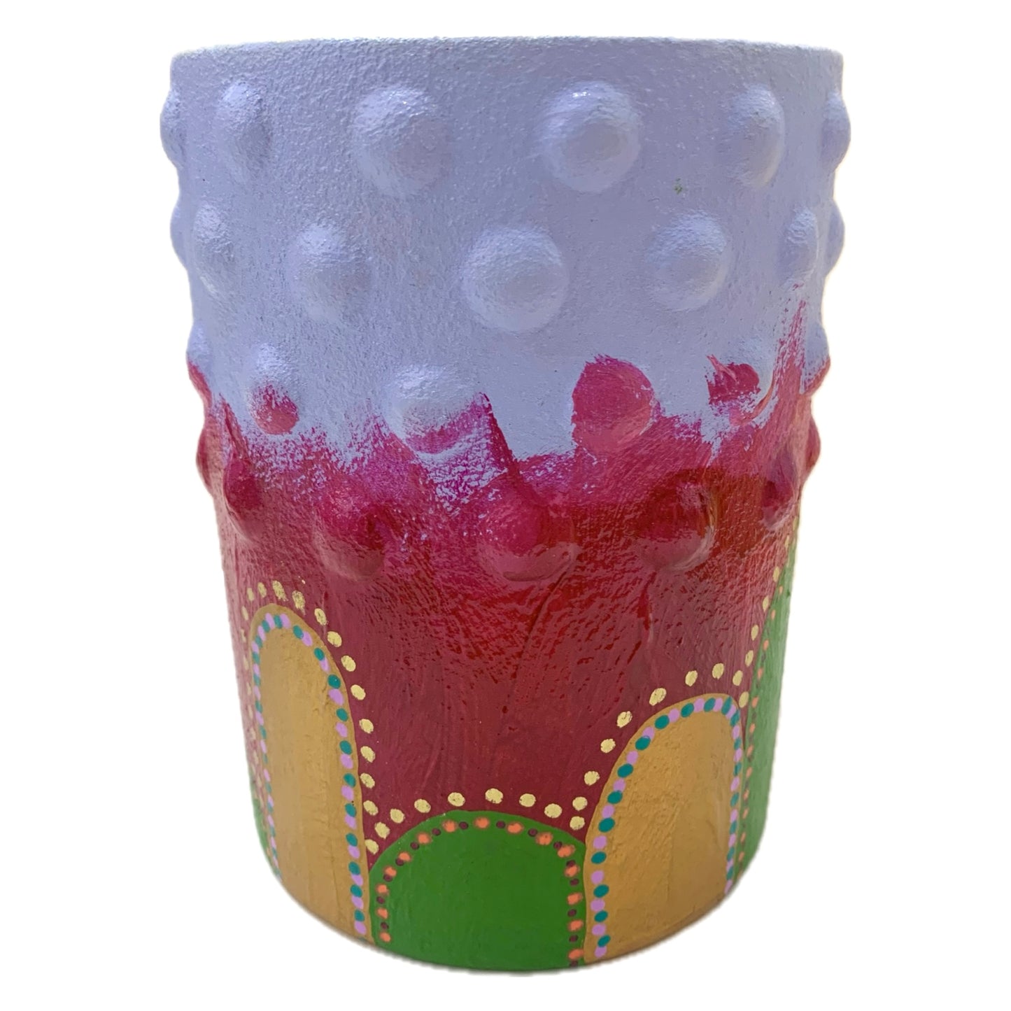 MAKIN' WHOOPEE - Cylinder Bump Vase- Lavender, Green, Gold & Magenta