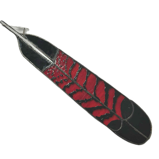 SWAN GLASS -RED TAILED BLACK COCKATOO FEATHER MALE - STAINED GLASS ORNAMENT