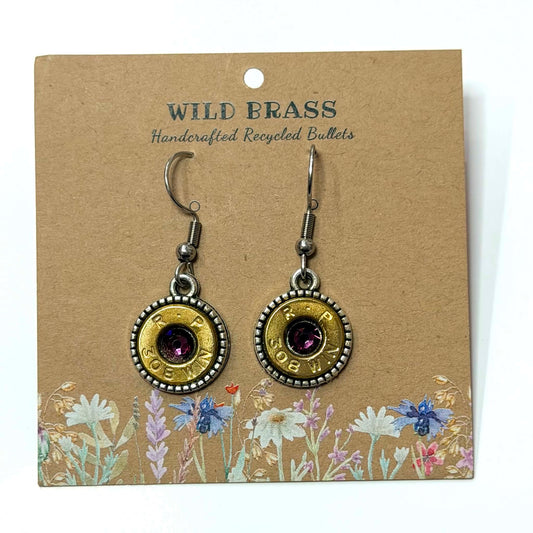 WILD BRASS- Round Drops- Wine Swarovski Crystal