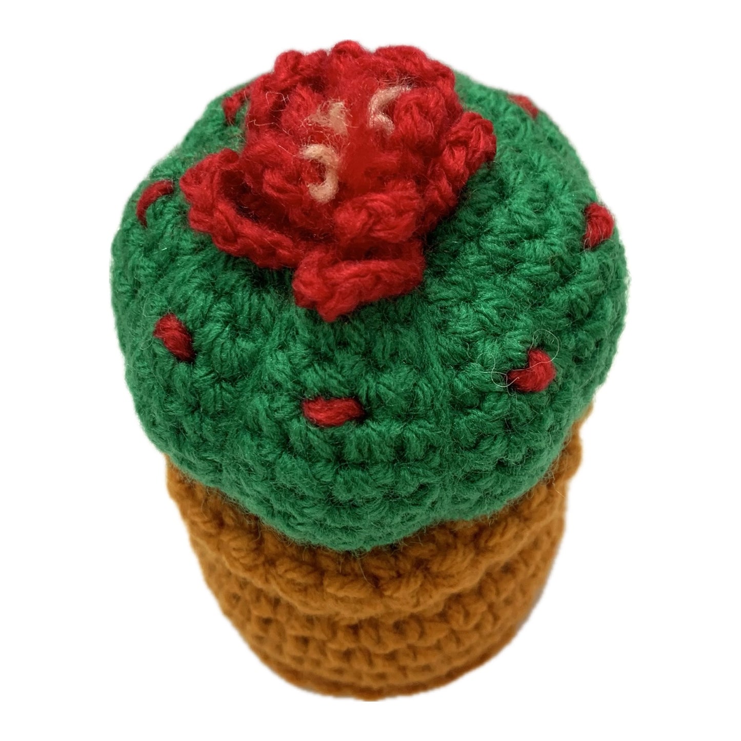 BEAKNITS- CROCHETED CACTUS #13- Short Bright Green & Red