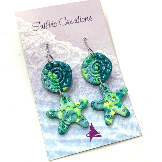 Sailvie Creations - Aqua Starfish Double Hook Dangle Earrings