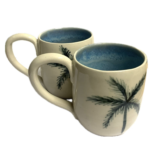 EARTH BY HAND- Palm Tree Mugs- White with Blue Inside