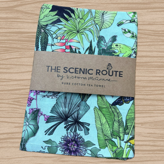 THE SCENIC ROUTE - "CASSOWARY AQUA"- Cotton Art Tea Towel