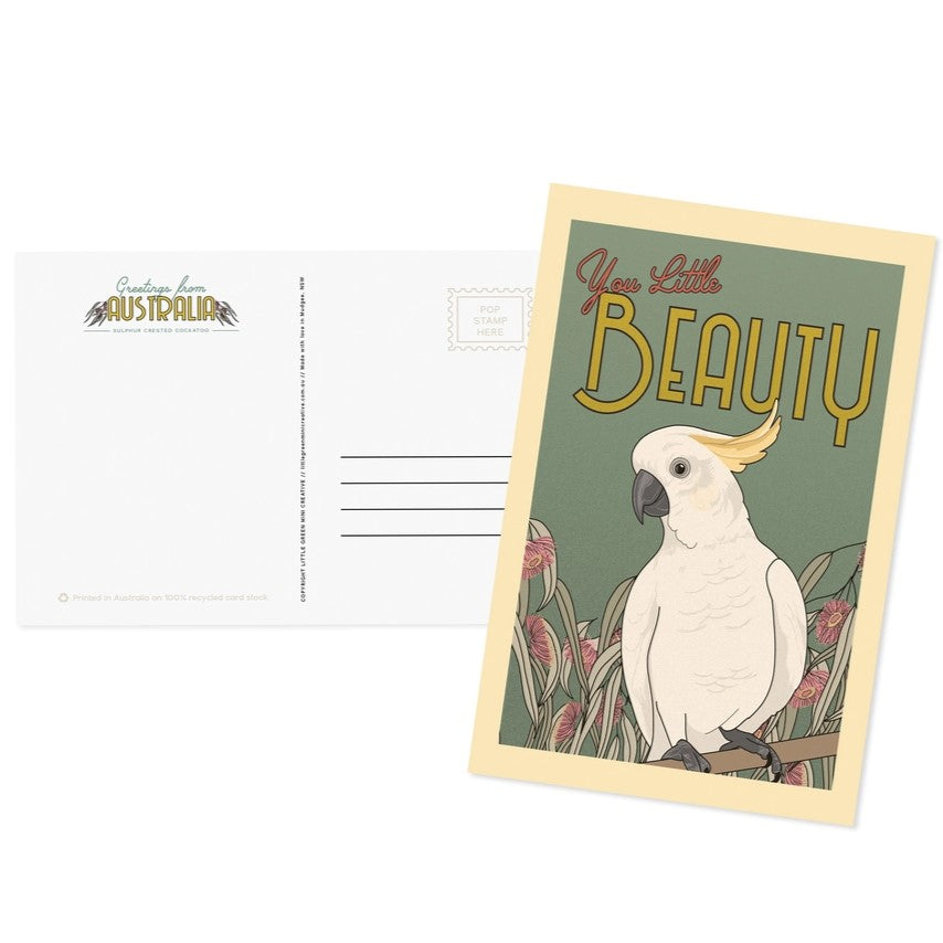 Green Mini Creative - Postcard- White Cockatoo: "You Little Beauty"