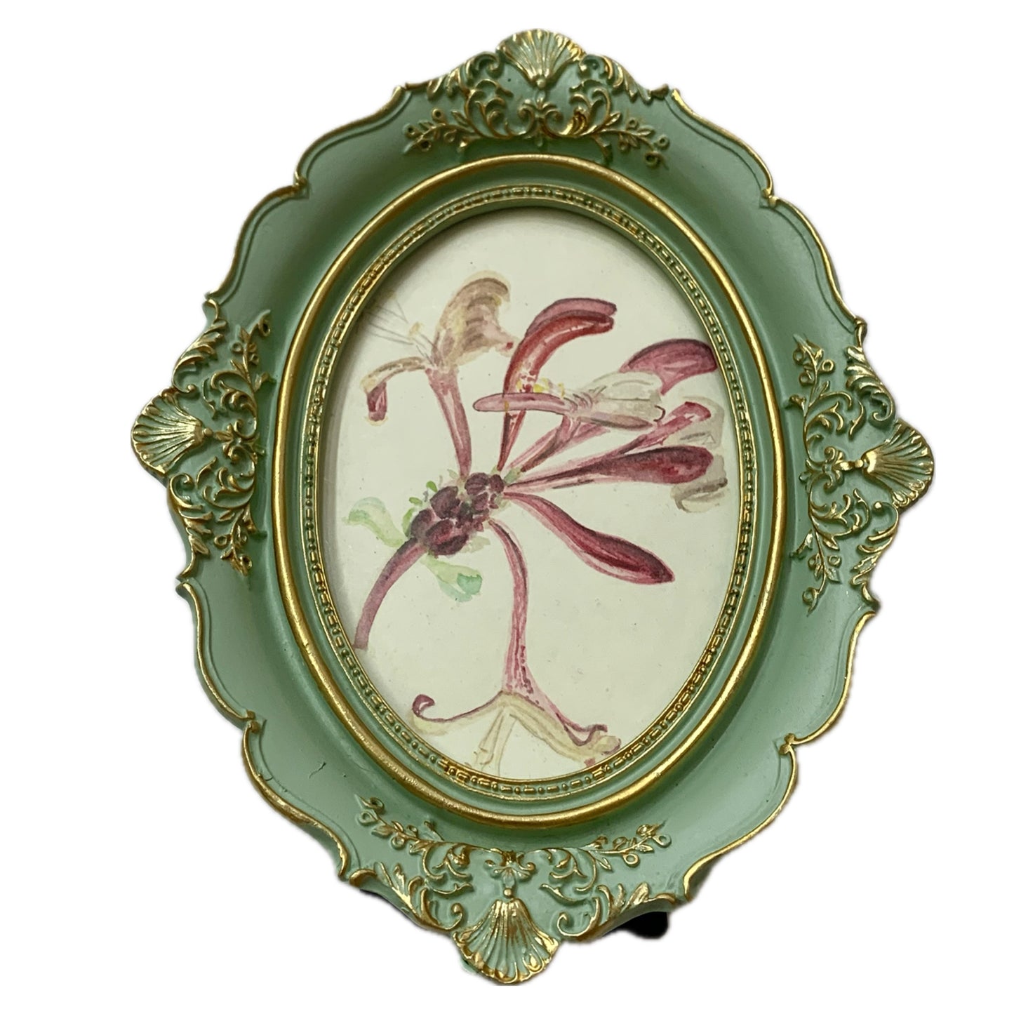 CARLEY CLARKE-RUSHTON - "Botanical #5"- Green Frame- Original Watercolours in Thrifted Frames