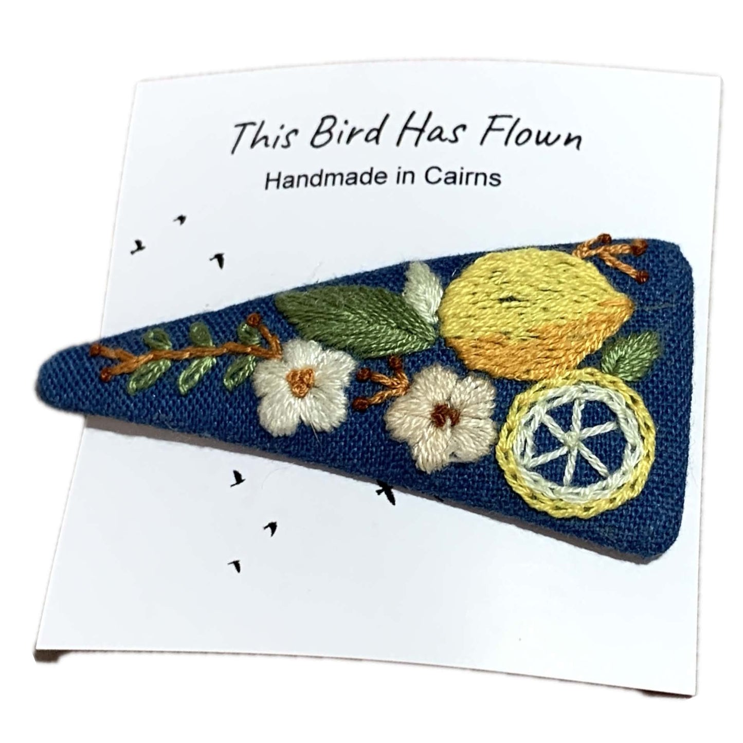 THIS BIRD HAS FLOWN - LEMONS - Embroidered Hair Clip