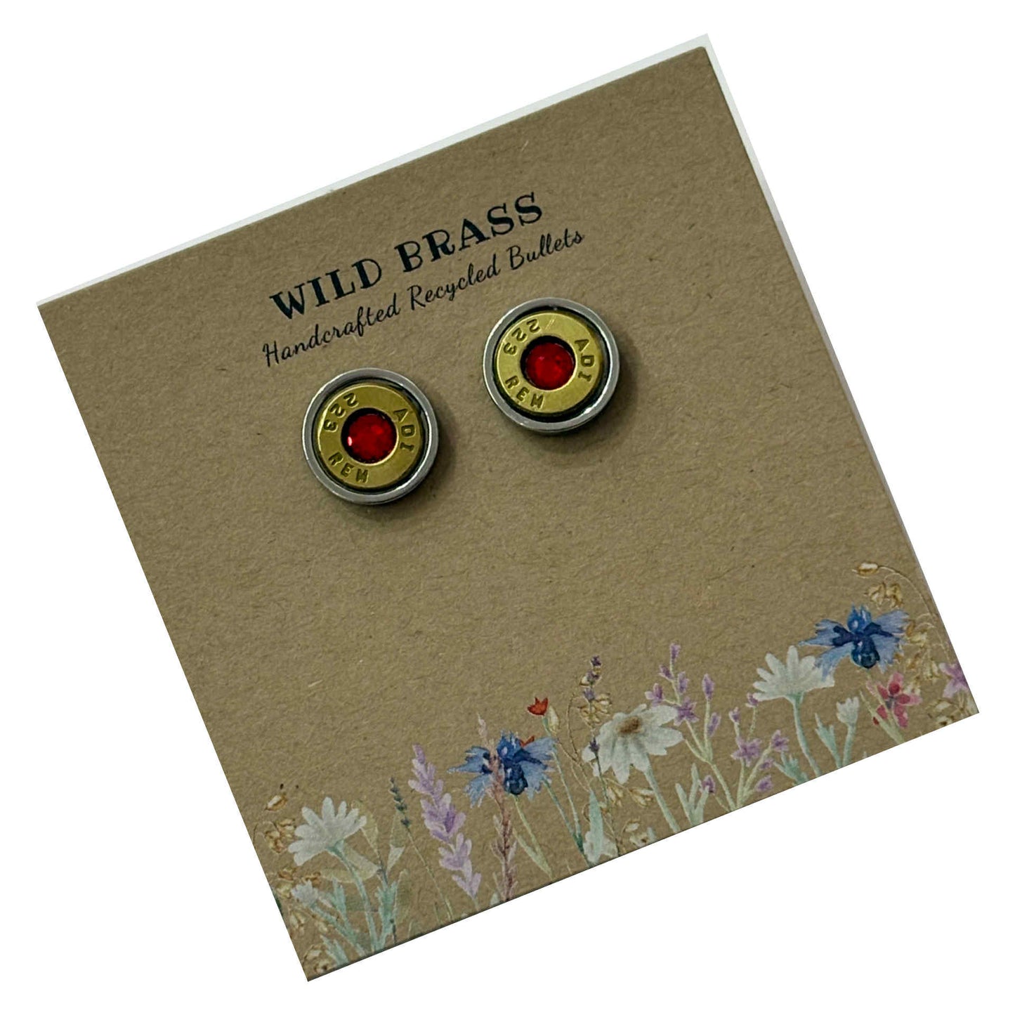 WILD BRASS- Medium Studs- Red Swarovski Crystal