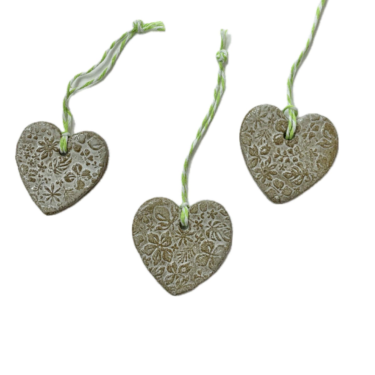 EARTH BY HAND- Clay Heart Decorations- Embossed