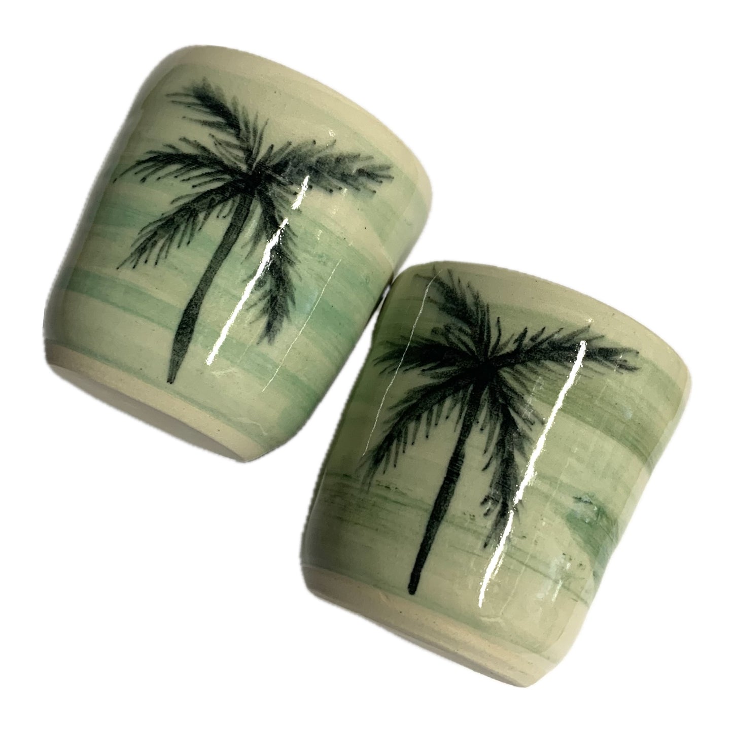 EARTH BY HAND- Espresso/Piccolo Cups- Green with Black Palm Trees