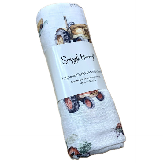 SNUGGLE HUNNY Diggers & Tractors Muslin Wrap