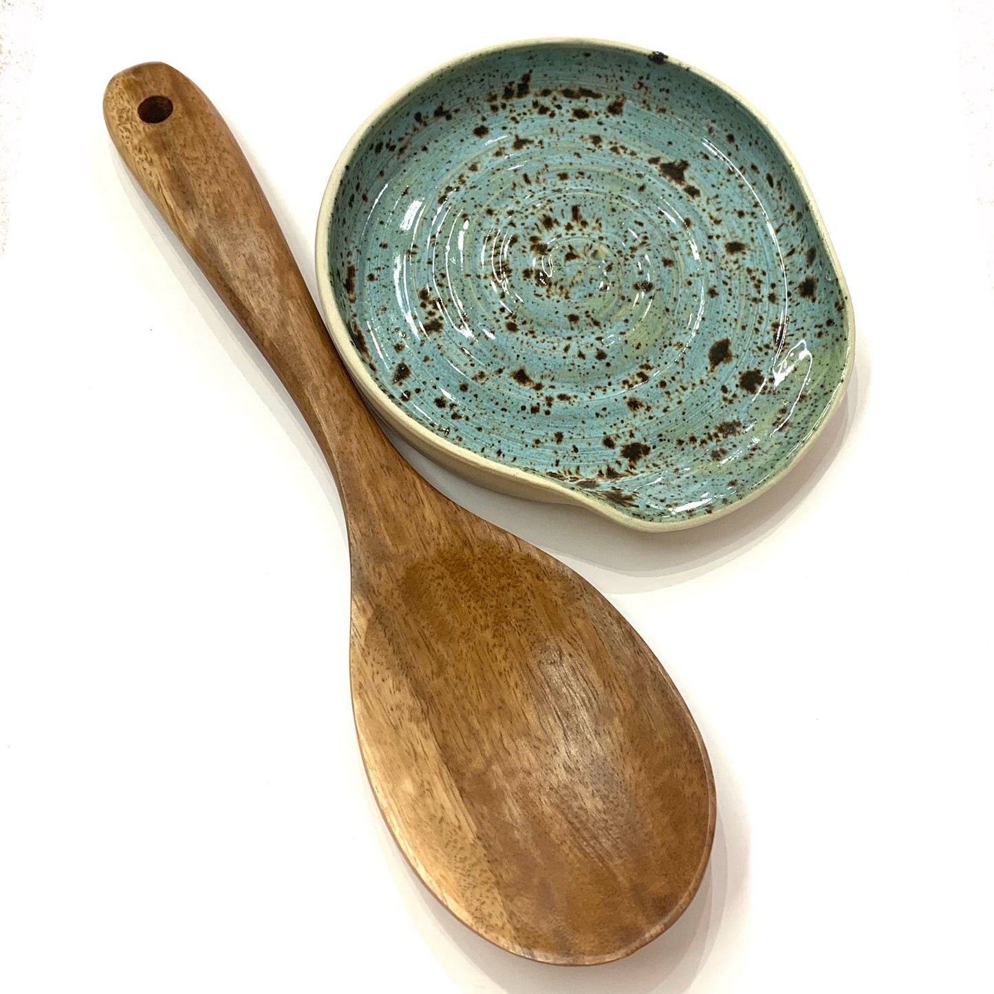 POTTERESS BY ALICIA - Spoon Rest - Blue with Brown Splash