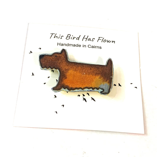 THIS BIRD HAS FLOWN- Fabric Remnant Brooches- Scottie Terrier